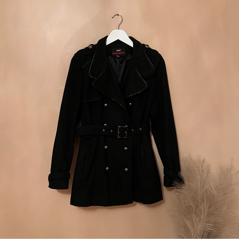 Black wool blend pea coat from Miss Sixty. Gently worn